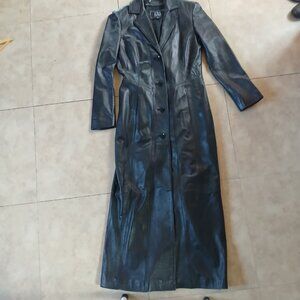 Long Trench Matrix Gothic Black Leather Coat